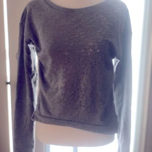 Grey, high lo, crew, distressed sweatshirt,